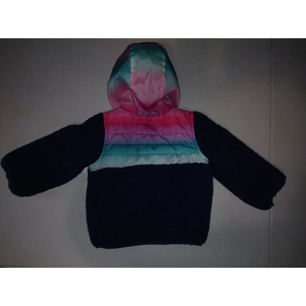 1 Madison Kids Pullover Jacket 18M Hooded Sherpa Fleece Pink Blue Ombre‎